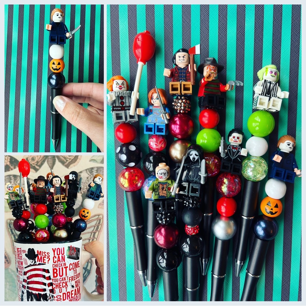 😱🧡🎃🖤✍️ Halloween horror 80s Character figure beaded pen Blocks figure